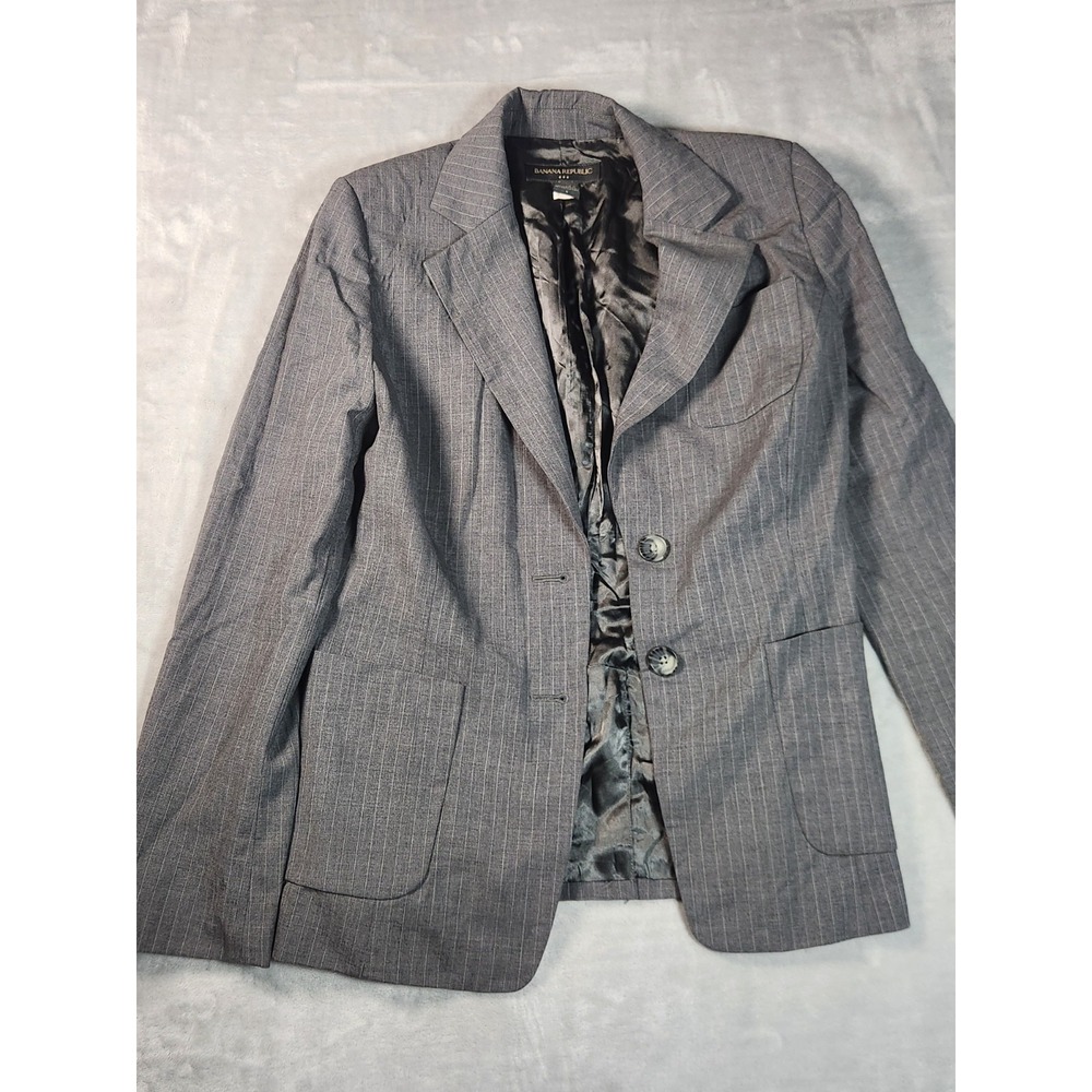 Banana Republic Pinstripe Blazer Women's Size 6 Gray Button Lined Stretch Career